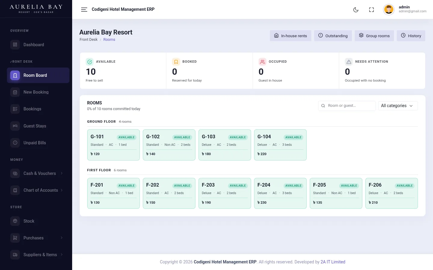 Hotel & resort management: Front desk, bookings, bills and accounts in one system
