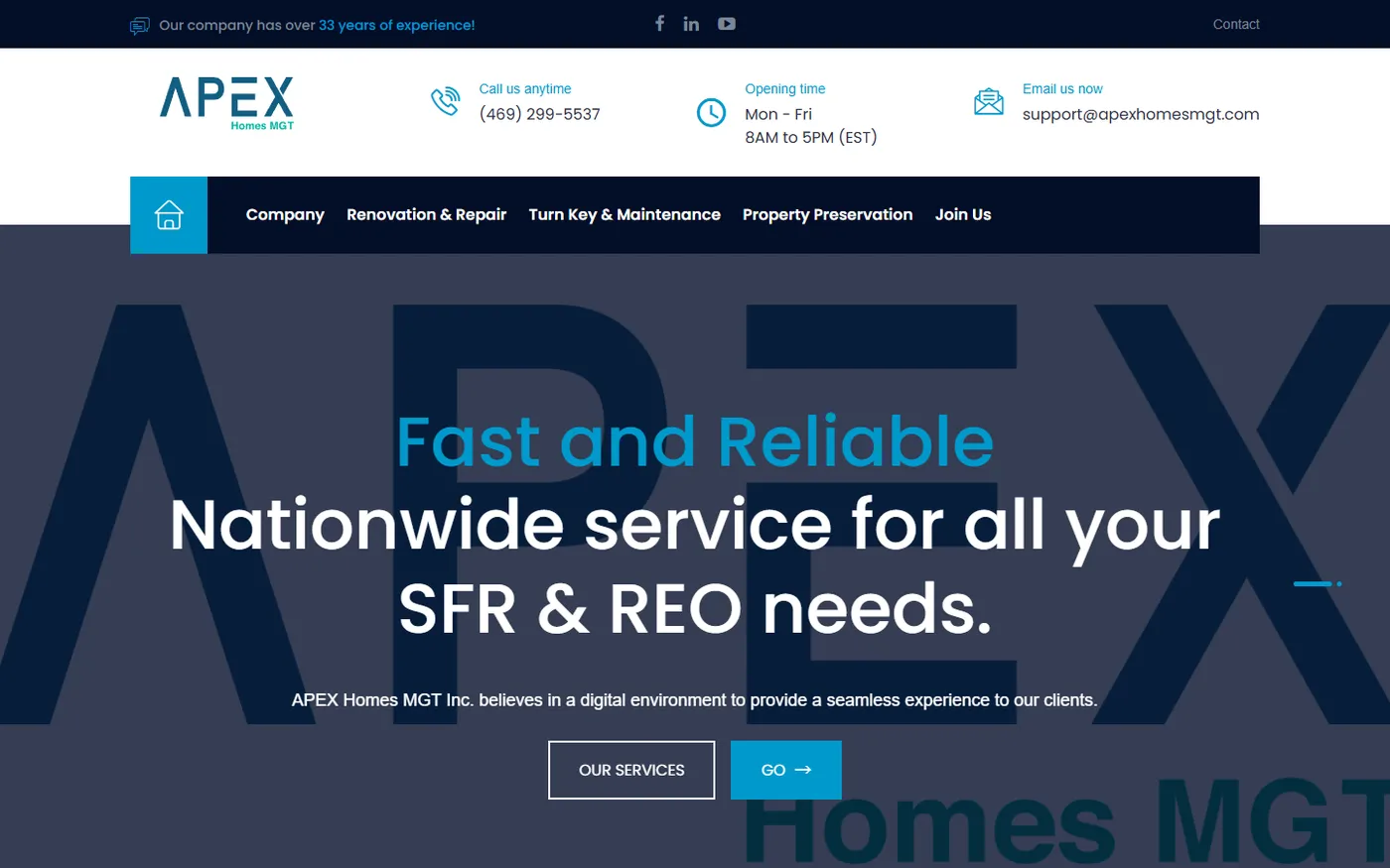 Apex Homes MGT — Custom WordPress Theme (Property Preservation)
