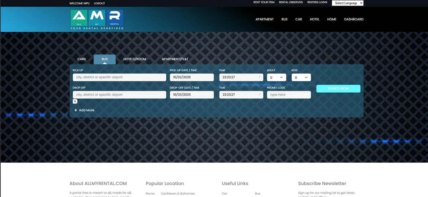 AllMyRental (AMR) — Multi-Vertical Rental Marketplace, screen 2
