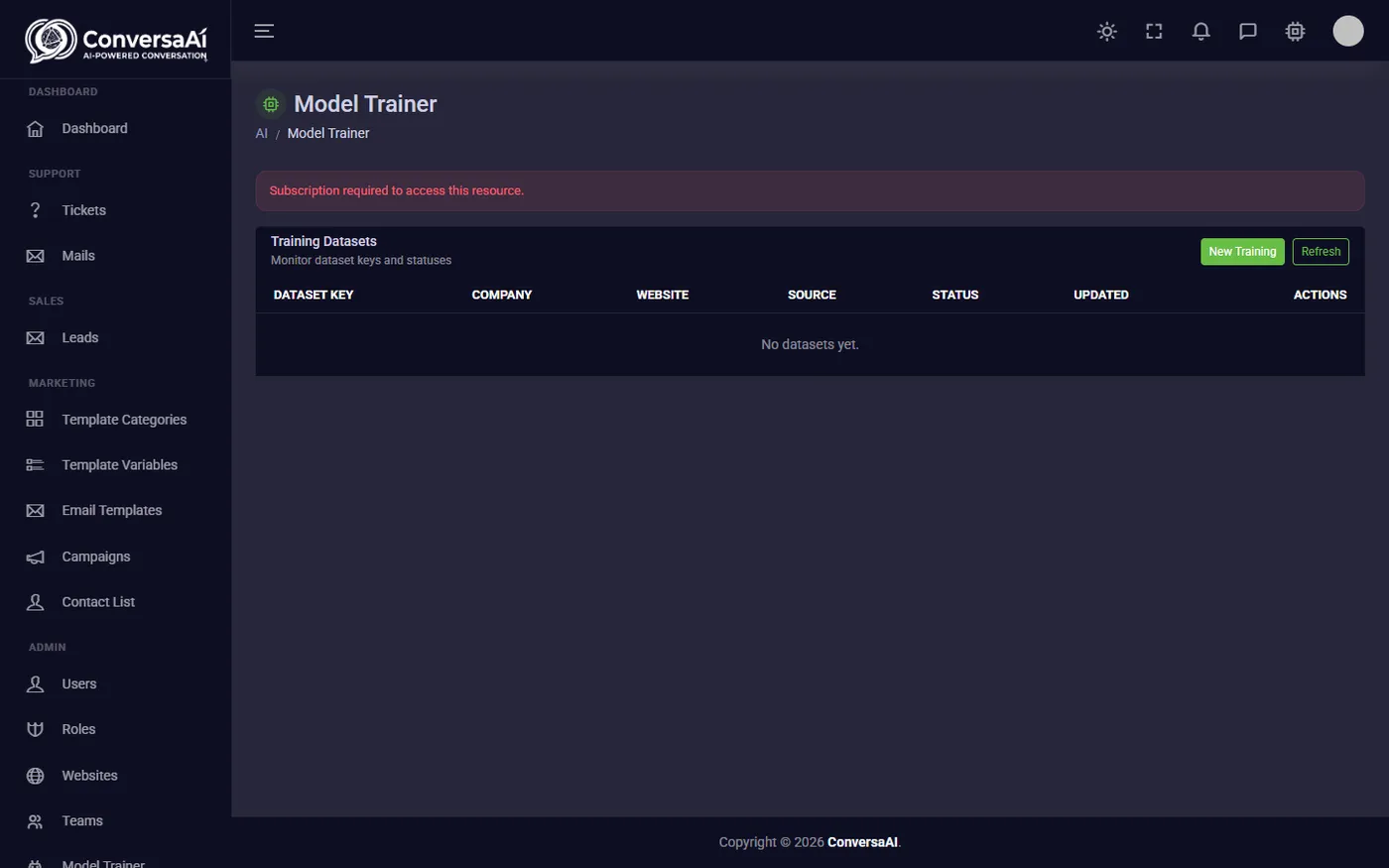Conversa AI — Enterprise Support & Booking SaaS, screen 3
