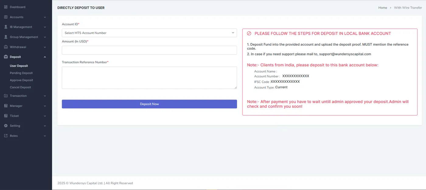 Forex CRM — MT5 Broker Platform (Wundersys Capital), screen 4