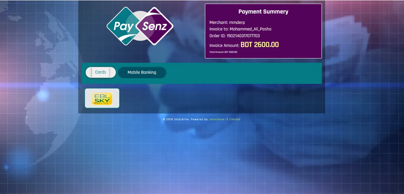 Paysenz — Payment Gateway Aggregator (Bangladesh), screen 2