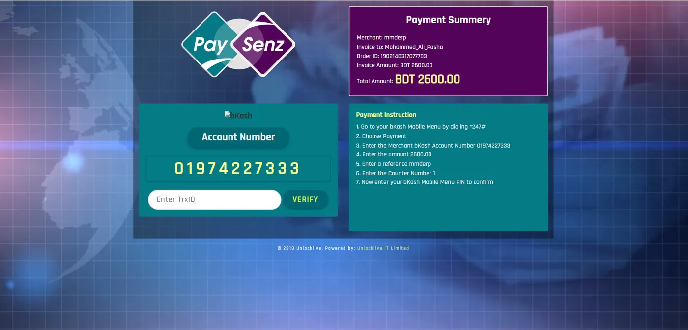 Paysenz — Payment Gateway Aggregator (Bangladesh), screen 3