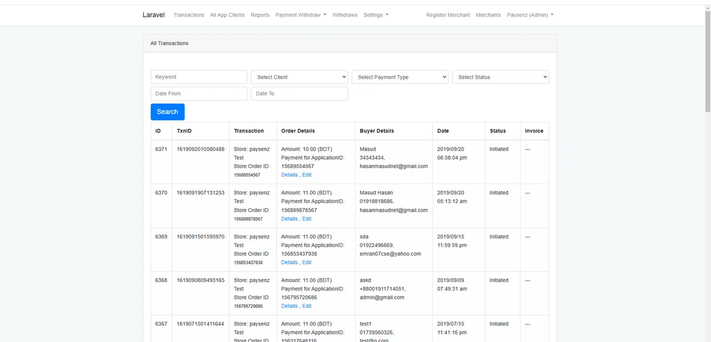 Paysenz — Payment Gateway Aggregator (Bangladesh), screen 4