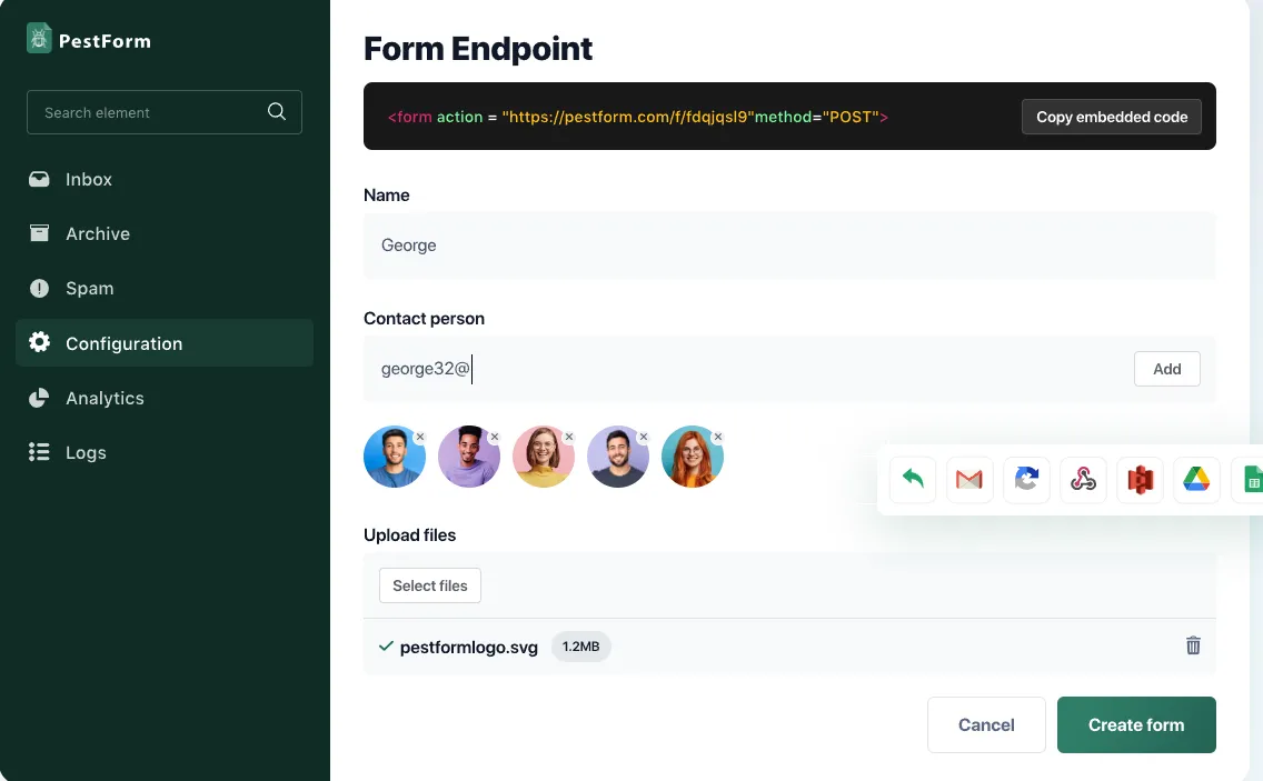 PestForm — Form-Backend SaaS (Form Endpoints as a Service), screen 2