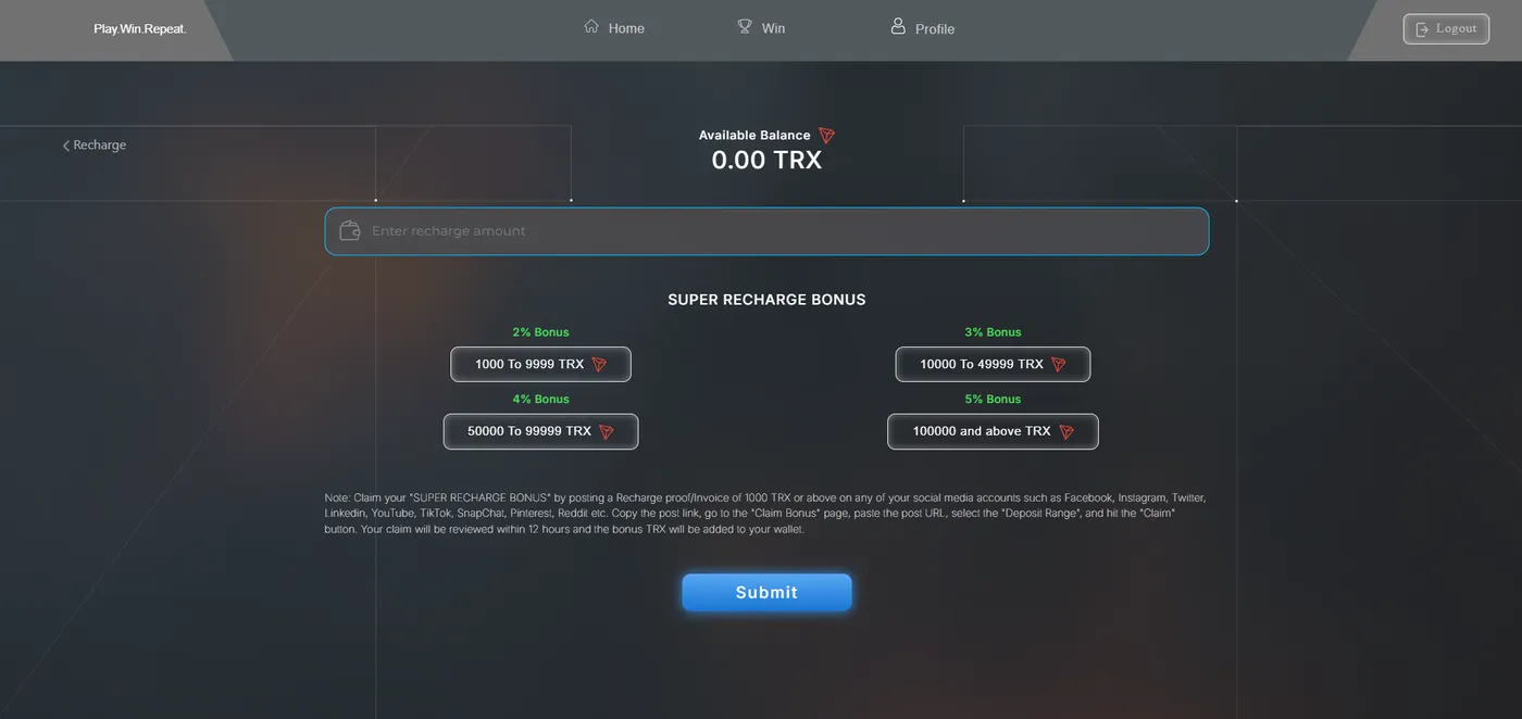PilloFun — TRX Color-Gaming & Referral Platform, screen 2