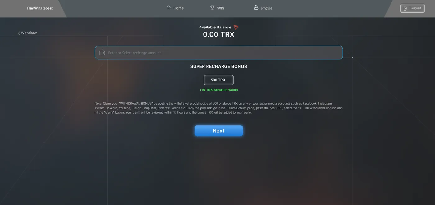 PilloFun — TRX Color-Gaming & Referral Platform, screen 3